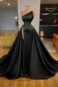 Slit Front Black Strapless Long Prom Dress With Beads by BIZTUNNEL