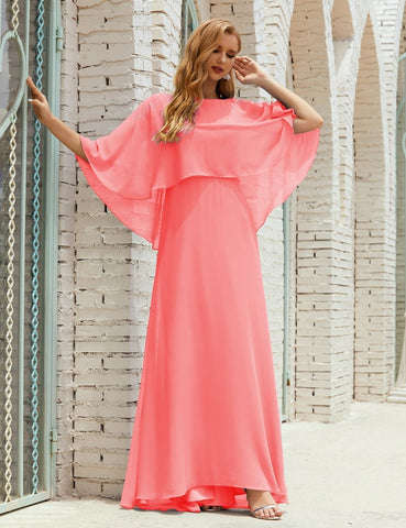 Sunnderly  Bridesmaid Dress Women Long Sleeve V-Neck Chiffon Formal Wedding Party Dress SY28018