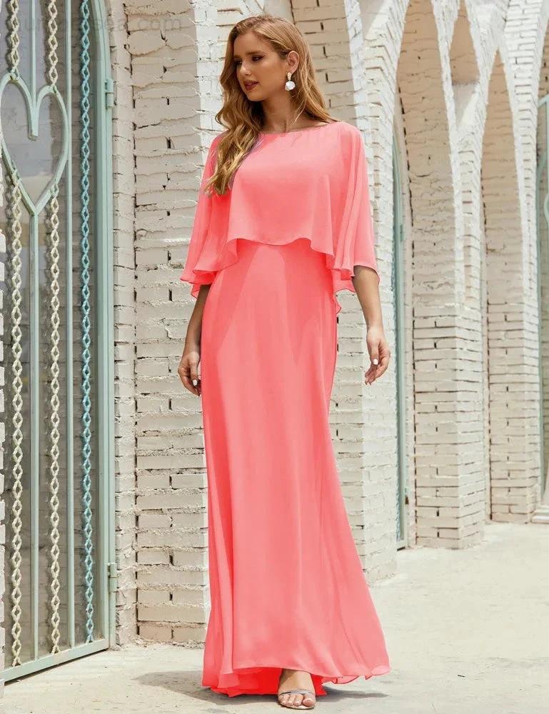Sunnderly Bridesmaid Dress Women Long Sleeve V-Neck Chiffon Formal Wedding Party Dress SY28018 by numbersea