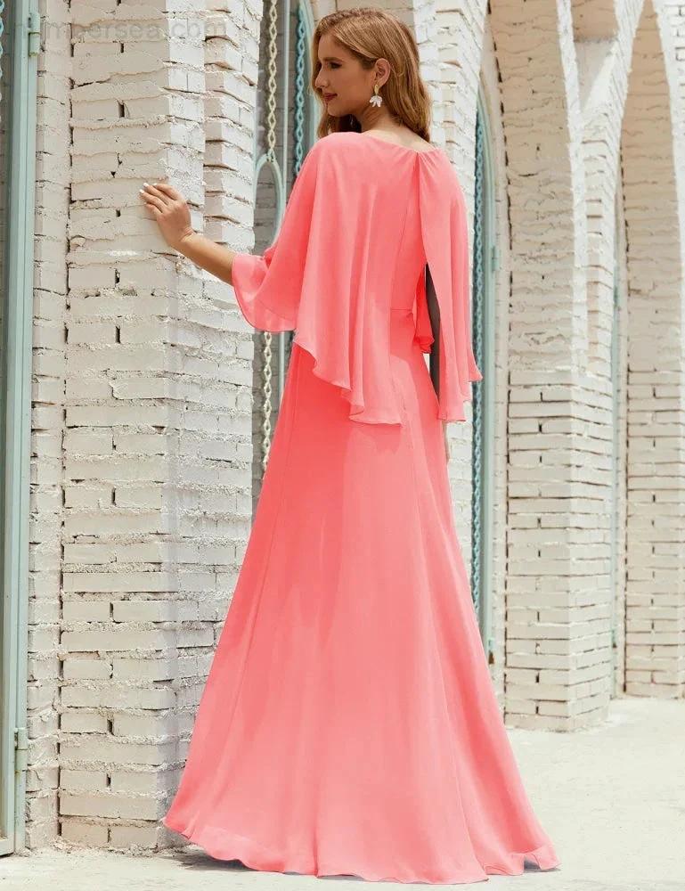 Sunnderly Bridesmaid Dress Women Long Sleeve V-Neck Chiffon Formal Wedding Party Dress SY28018 by numbersea
