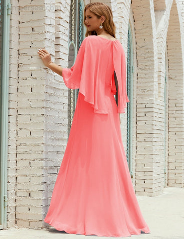 Sunnderly  Bridesmaid Dress Women Long Sleeve V-Neck Chiffon Formal Wedding Party Dress SY28018