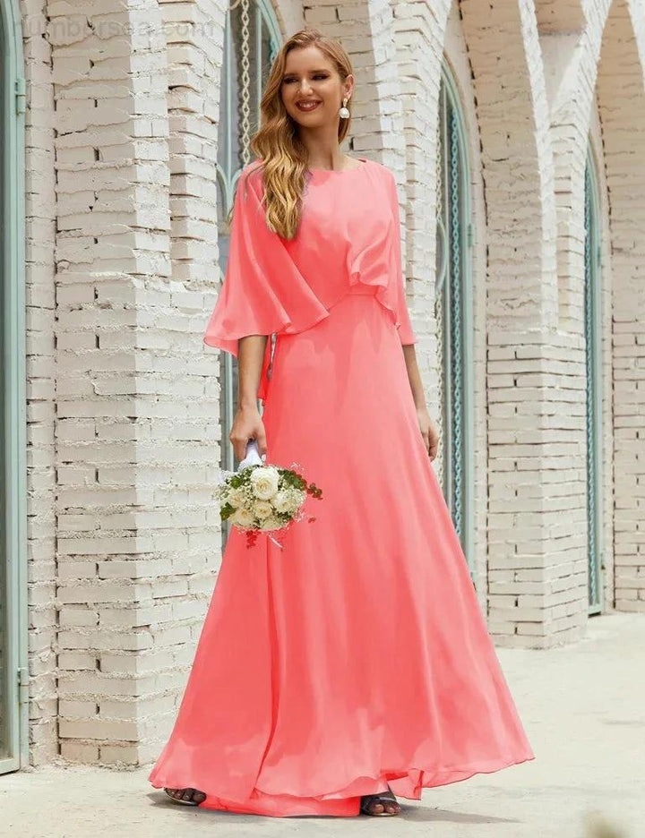 Sunnderly Bridesmaid Dress Women Long Sleeve V-Neck Chiffon Formal Wedding Party Dress SY28018 by numbersea