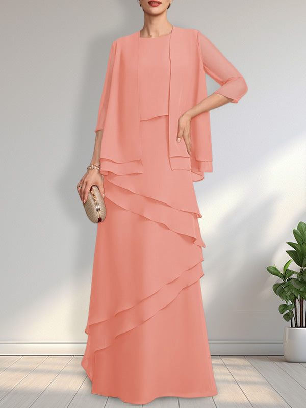 Sheath Scoop Floor-Length Chiffon Mother of the Bride Dress