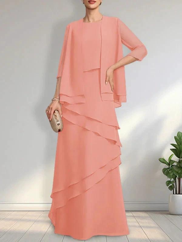 Sheath Scoop Floor-Length Chiffon Mother of the Bride Dress by Dreamylily