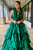 Flora | Halter Red Ruffle Tiered A-Line Prom Dress by KissProm