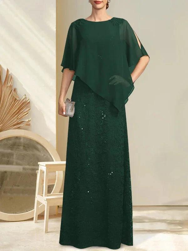 Sheath/Column Scoop Floor-Length Chiffon Lace Mother of the Bride Dress With Sequins Beading by Dreamylily