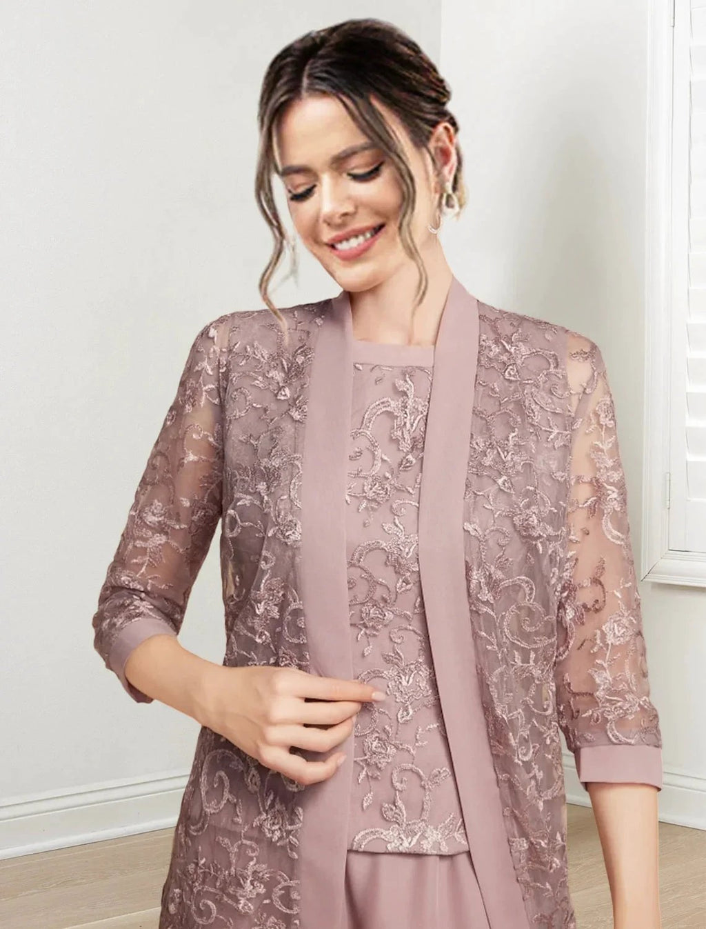 Chiffon Jewel Neck Mother of the Bride Pantsuits with Jacket by Dreamylily