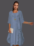 Two Piece A-Line Chiffon Lace Sleeveless Jacket Dresses with Pleats Appliques by Dreamylily