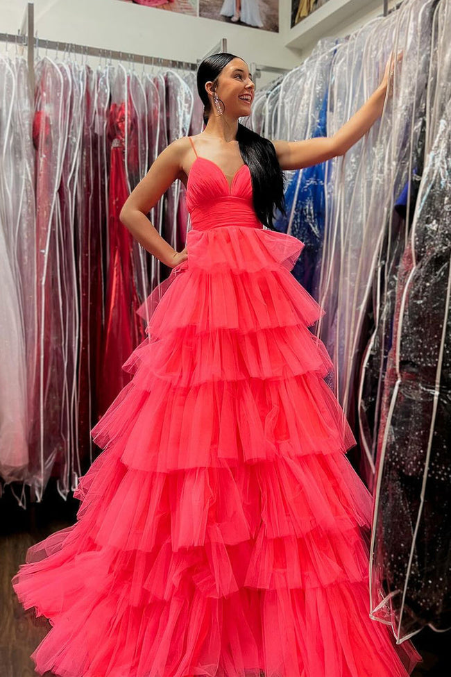 Lavender V-Neck Ruffle Tiered Long Prom Gown Main Image