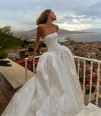 Classic White Satin Strapless Ball Gown Wedding Dress with Train SW182