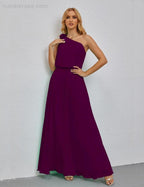 Ruffled One Shoulder Sleeveless Long Bridesmaid Dresses A-line Formal Evening Gown Side Split 28080 by numbersea
