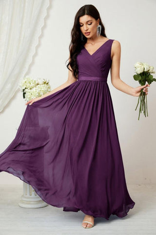Women's Chiffon Long Bridesmaid Dresses A line Sleeveless Formal Prom Gown for Evening Party Homecoming Dresses 2808