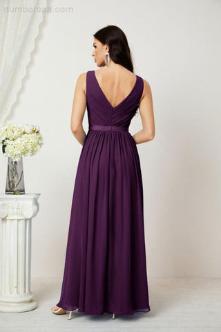 Women's Chiffon Long Bridesmaid Dresses A line Sleeveless Formal Prom Gown for Evening Party Homecoming Dresses 2808