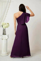 Numbersea Chiffon Ruffled One Shoulder Long Bridesmaid Dresses A-line Formal Evening Gown Side Split 2809 by numbersea