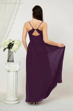 Numbersea Neck Bridesmaid Dresses Chiffon Long Spaghetti A-line Formal Prom Gown for Wedding Party Evening 2801 by numbersea