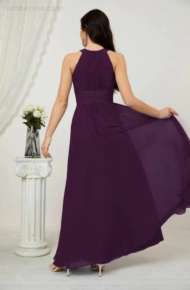 Numbersea Formal Party Gown Dress Chiffon Halter Long Sleeveless Bridesmaid Dresses 2802 by numbersea