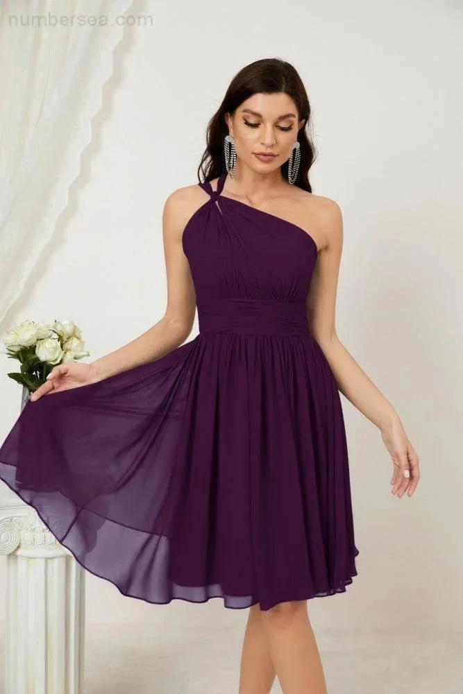 Numbersea Women Chiffon Short One Shoulder Bridesmaid Dress Formal Dresses for Party Homecoming 2804 by numbersea