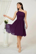 Numbersea Women Chiffon Short One Shoulder Bridesmaid Dress Formal Dresses for Party Homecoming 2804 by numbersea