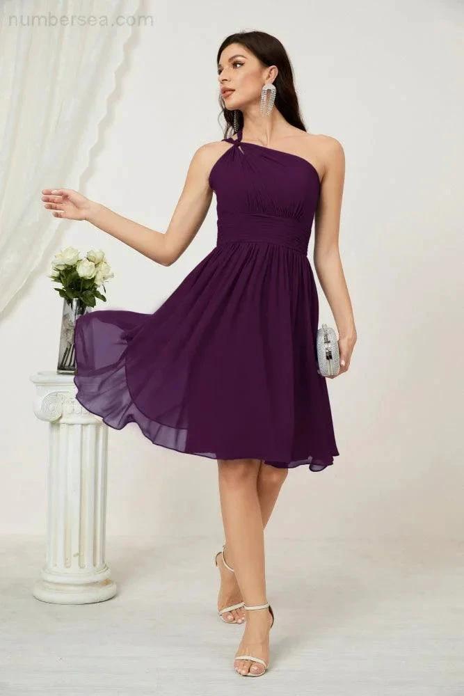 Numbersea Women Chiffon Short One Shoulder Bridesmaid Dress Formal Dresses for Party Homecoming 2804 by numbersea
