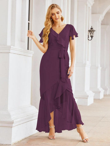 Numbersea Ruffled Bridesmaid Dresses Mermaid Formal Violin Evening Party Prom Gowns 28042