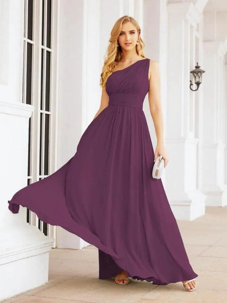 Numbersea One Shoulder Bridesmaid Dresses Long Maxi Formal Evening Party Prom Gowns 28061 by numbersea