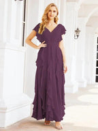 Ruffled Bridesmaid Dresses with Sleeves Long Formal Party Dress 28041 by numbersea