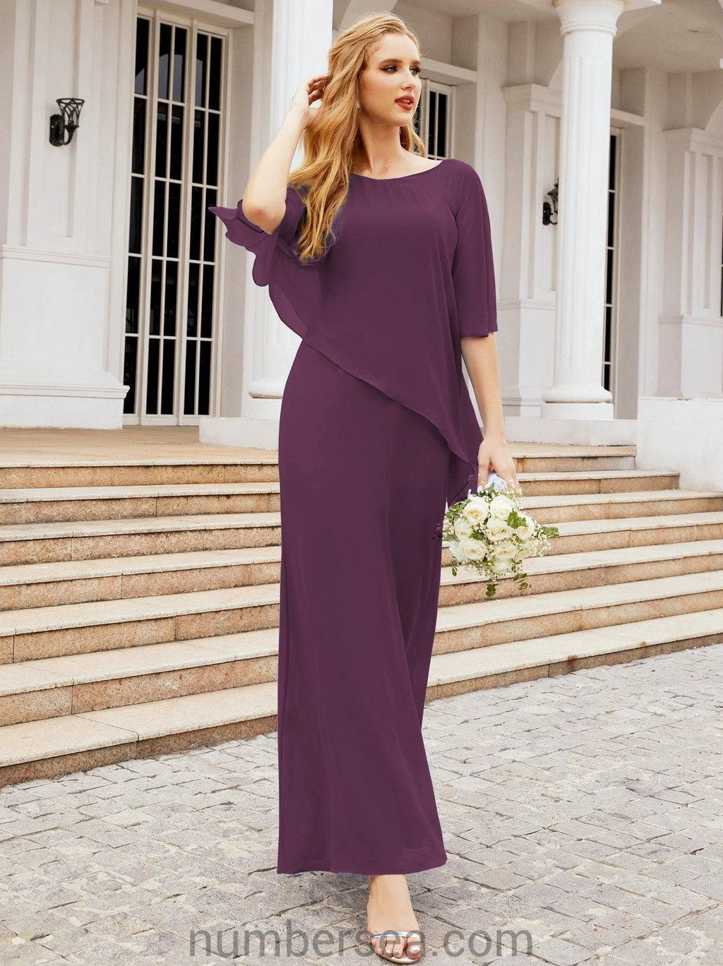 Sunnderly Formal Party Gown Dress Long Mother of The Bride Dresses with Ruffle Cape SY28026 by numbersea