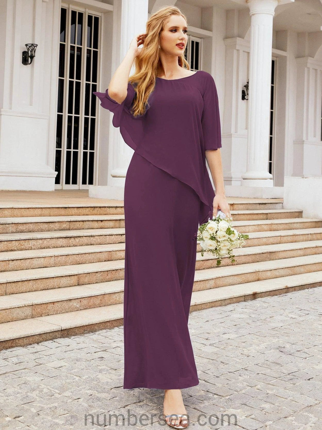 Sunnderly Formal Party Gown Dress Long Mother of The Bride Dresses with Ruffle Cape SY28026 by numbersea