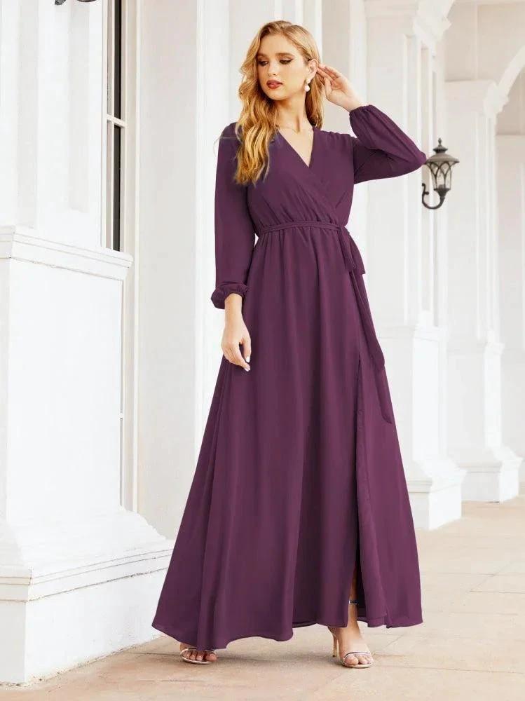 Sunnderly Women's Chiffon Bridesmaid Dress A line Long Sleeves Formal Evening Prom Gown for Wedding Guest SY28032 by numbersea