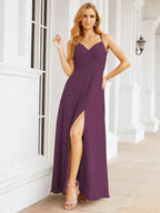 Vestidos de Damas de Honra Numbersea com Alças Duplas de Espaguete para Mulher Vestido Longo Formal para Festa com Fenda Lateral 28051