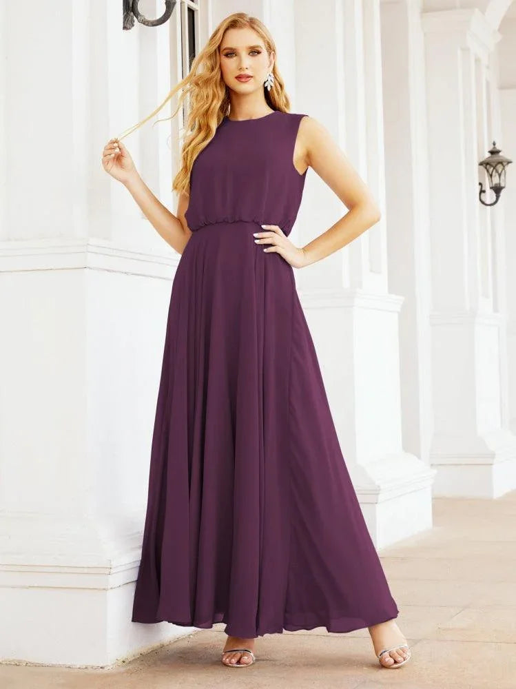 Numbersea Sleeveless Long Bridesmaid Dress A line Formal Evening Prom Gown 28025