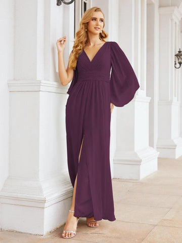 Numbersea Bridesmaid Dresses with Split for Wedding Party Flutter Sleeves 28045