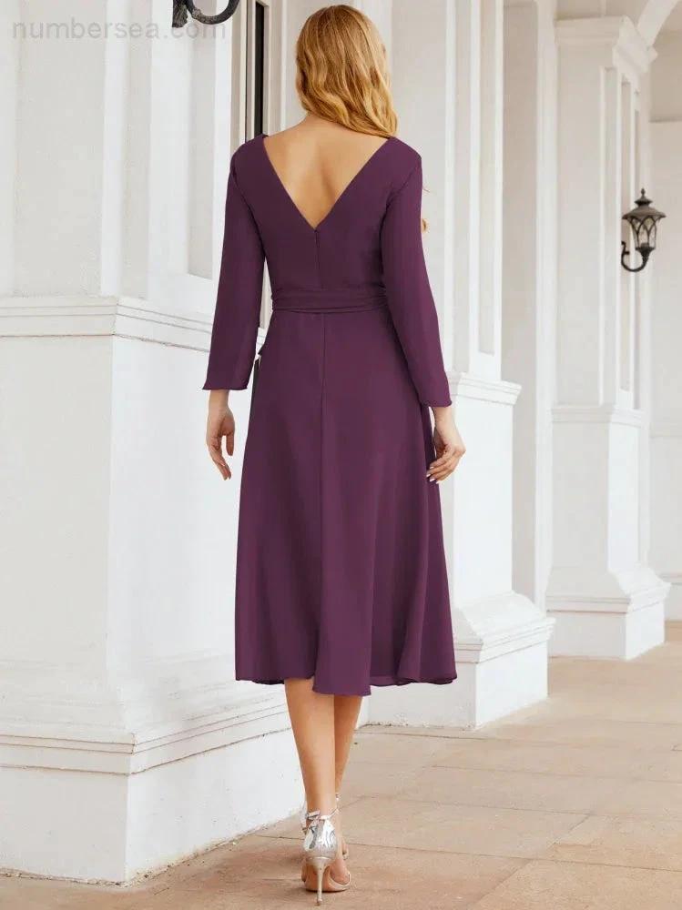 Bridesmaid Dress V-Back Waist Belt Mother of the Bride Wedding Guest SY28031 by numbersea