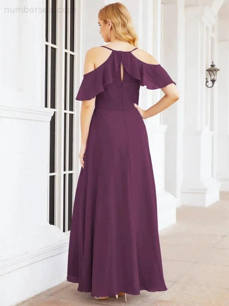 Numbersea Cold Shoulder Long Bridesmaid Dresses Side Slit Formal Prom Gowns Party Wedding 28070 by numbersea