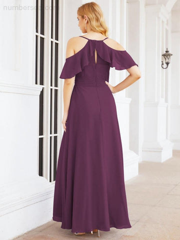 Numbersea Cold Shoulder Long Bridesmaid Dresses Side Slit Formal Prom Gowns Party Wedding 28070