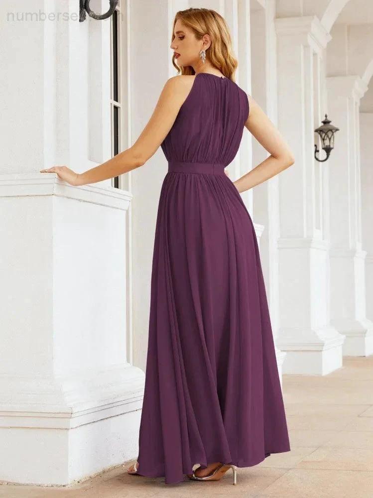 Numbersea Halter Bridesmaid Dress Empire Waist Formal Evening Prom Gown for Mother of The Bride 28030 by numbersea