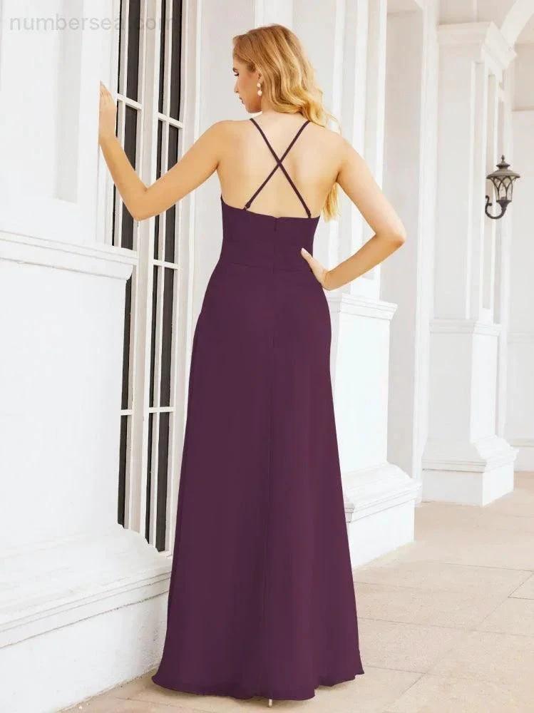 Numbersea Halter Bridesmaid Dresses with Pockets Sleeveless Formal Evening Party Prom Gowns 28055 by numbersea