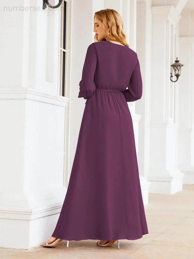 Sunnderly Women's Chiffon Bridesmaid Dress A line Long Sleeves Formal Evening Prom Gown for Wedding Guest SY28032 by numbersea