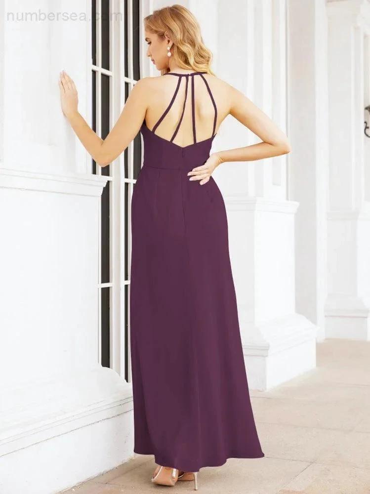Numbersea Spaghetti Strap Bridesmaid Dresses V-Neck Long A-Line Formal Prom Gowns 28063 by numbersea