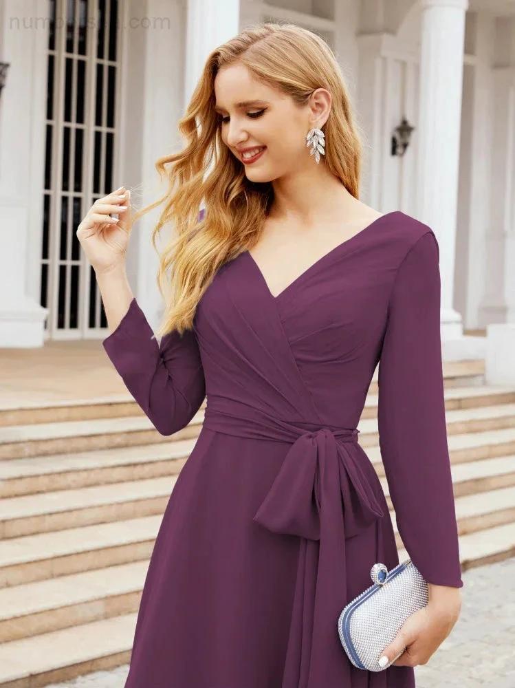 Bridesmaid Dress V-Back Waist Belt Mother of the Bride Wedding Guest SY28031 by numbersea