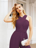 Numbersea Crisscross Neck Jumpsuit Formal Evening Dress Long Bridesmaid Dresses Bell-bottomed Pants 28033 by numbersea