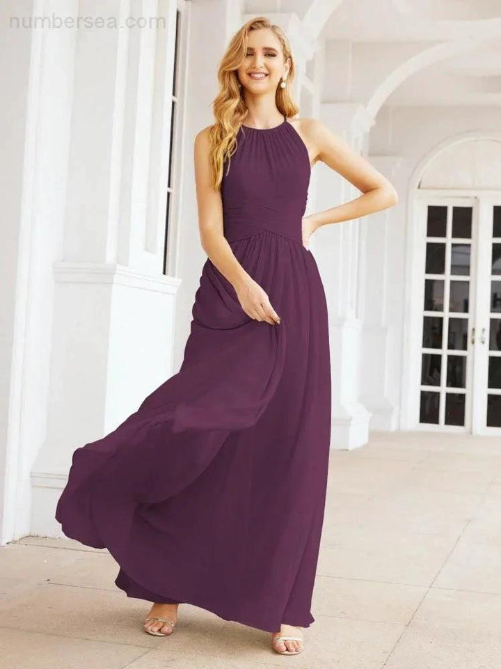 Numbersea Sleeveless Bridesmaid Dresses Long Prom Gown Zipper with Keyhole Back 28056 by numbersea