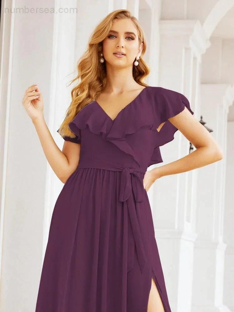 Bridesmaid Dresses with Flutter Sleeves Formal Evening Party Prom Gowns 28044 by numbersea