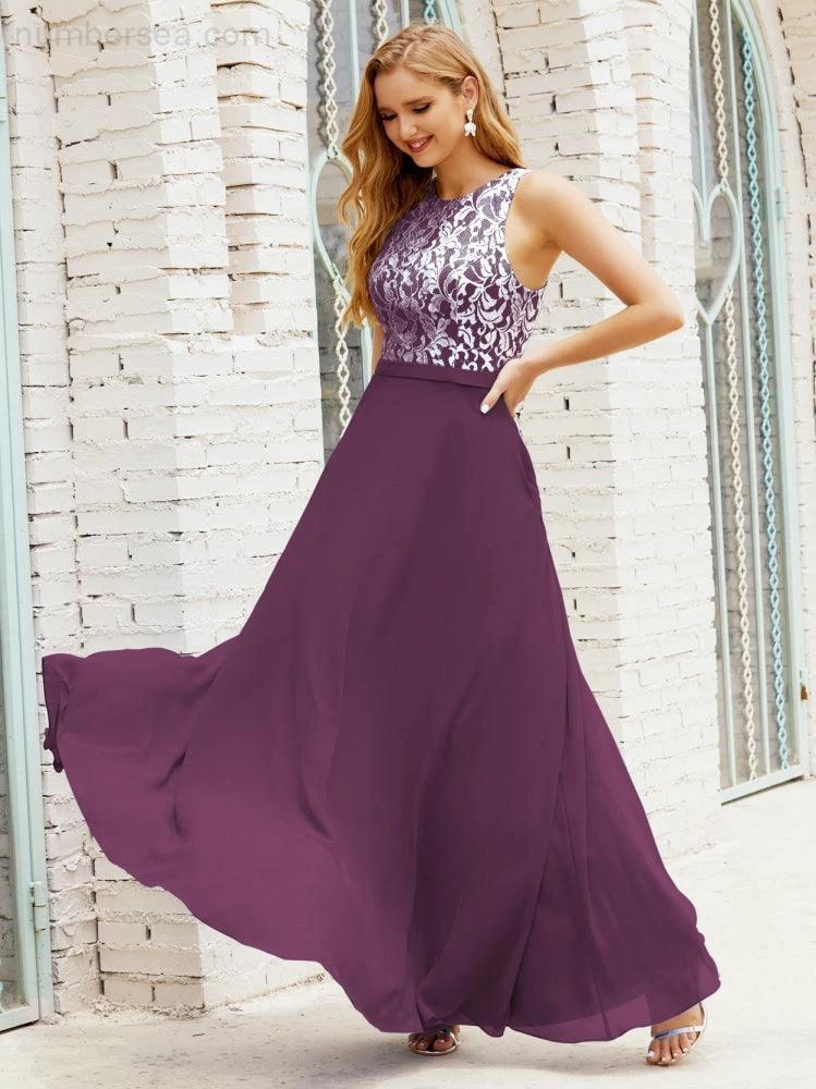 Lace Bridesmaid Dress Floor Length Evening Gowns with Pockets 28017 by numbersea