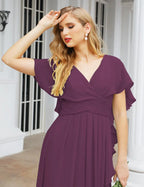 Numbersea Chiffon Bridesmaid Dresses Long Formal Evening Prom Mother of The Bride Dress with Flutter Sleeve     SEA28040