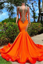 Orange Long V Neckline Sleeveless Beads Mermaid Backless Prom Dresses by BIZTUNNEL