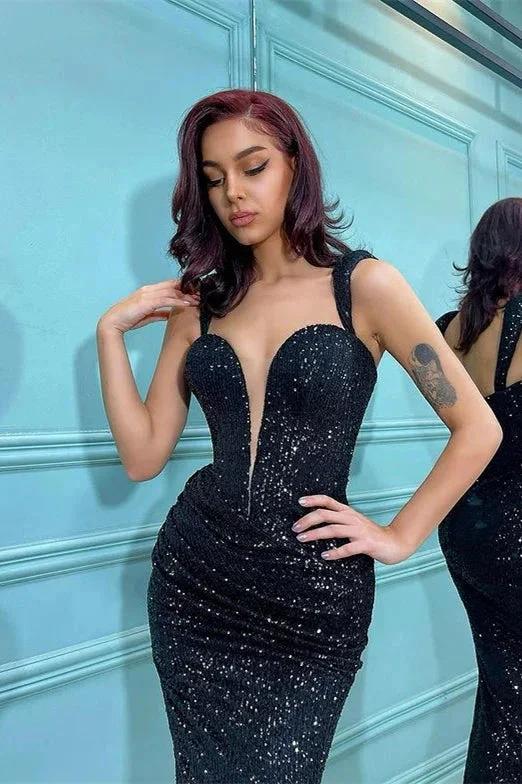 Off The Shoulder Sweetheart Mermaid Prom Dress with Black Sequins by BIZTUNNEL