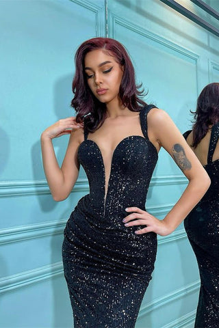 Off The Shoulder Sweetheart Mermaid Prom Dress with Black Sequins
