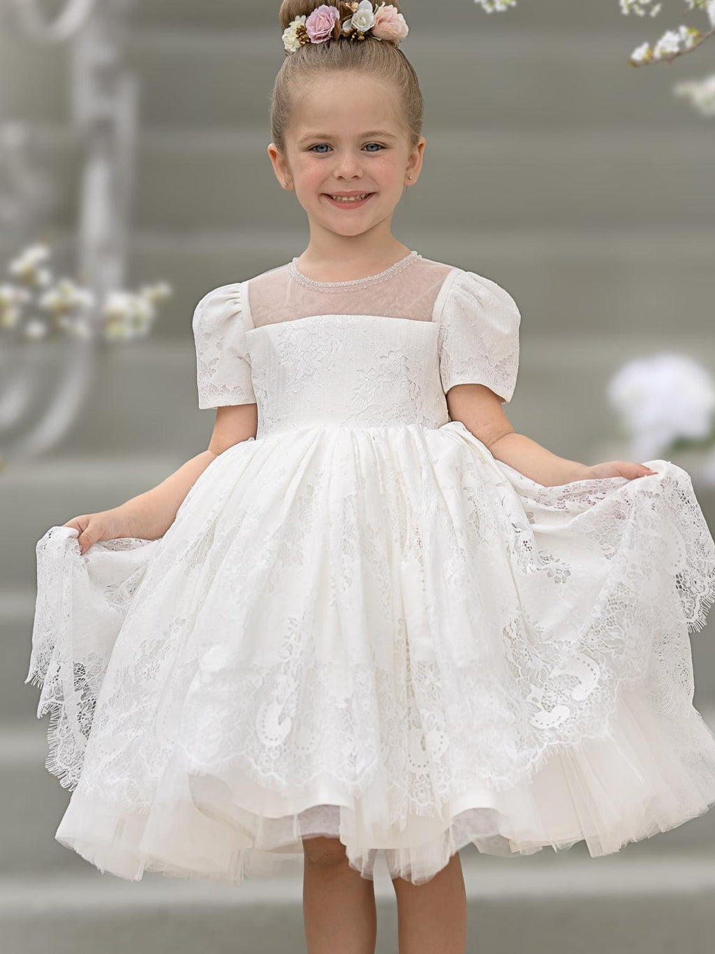 Lace Knee-length First Communion Flower Girl Dress - photo 4