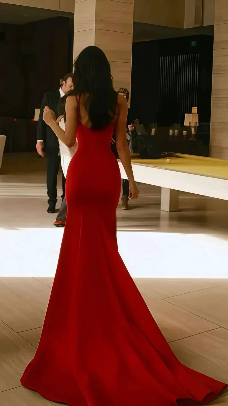 Simple Red Spaghetti Straps Mermaid Prom Dress Formal Evening Gown Y7902 by simplepromdress